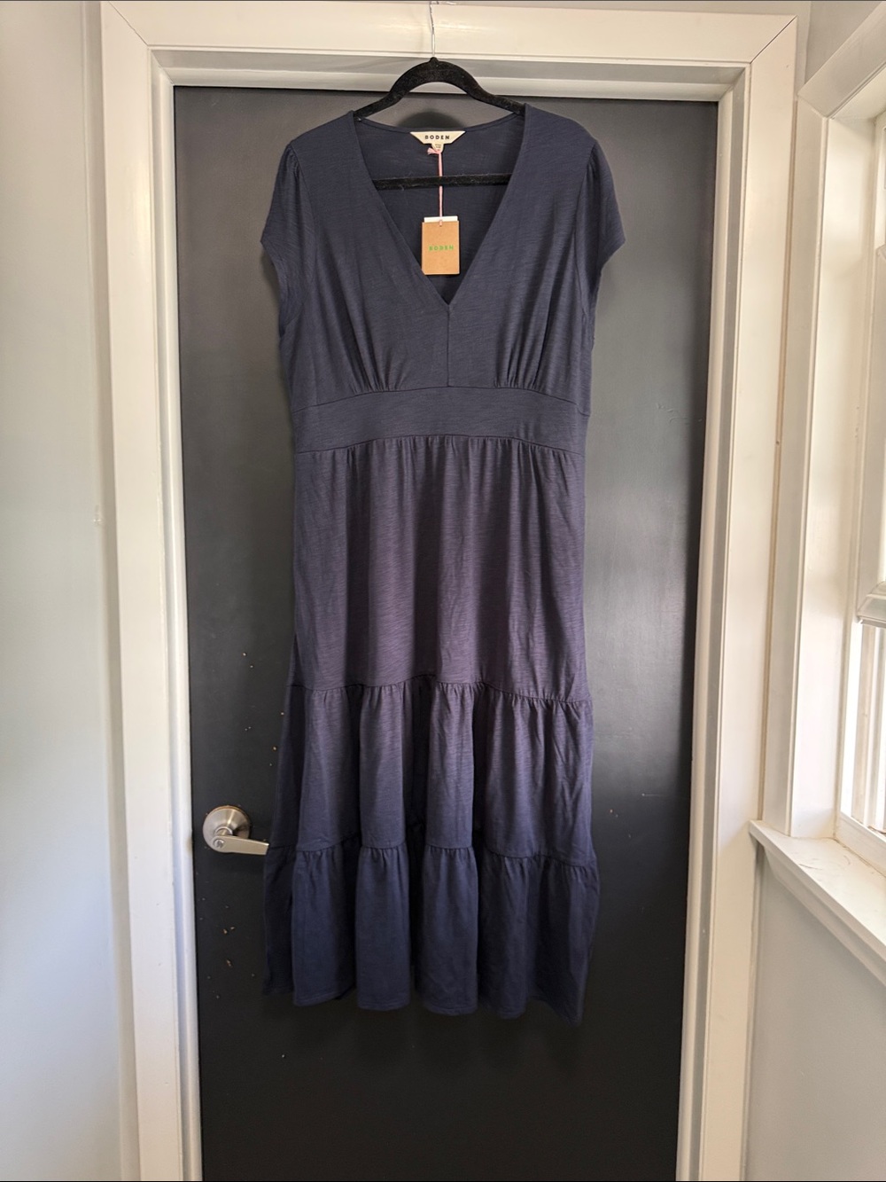 Boden Navy V-Neck Tiered Maxi Dress